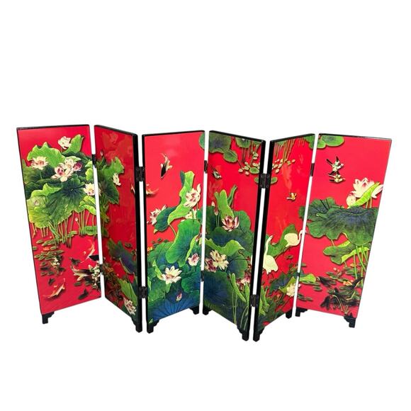 Asian Tabletop Screen, Water Lotus, He Tang Qing Qu / Fun in the Lotus Pond - Picture 1 of 10